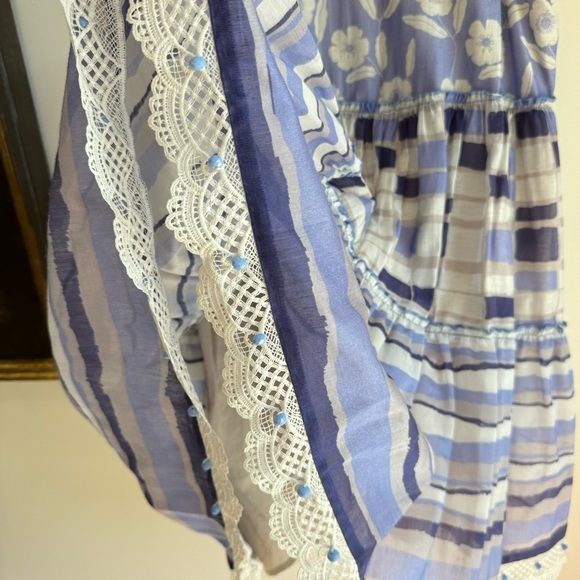 Bunka Blue Cotton Silk Printed Mini Babydoll Dress Size M - Picture 4 of 12